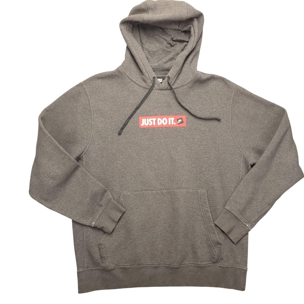 Nike Hoodie Mens‎ XL Gray Just Do It Graphic Fleece Pullover Sweatshirt